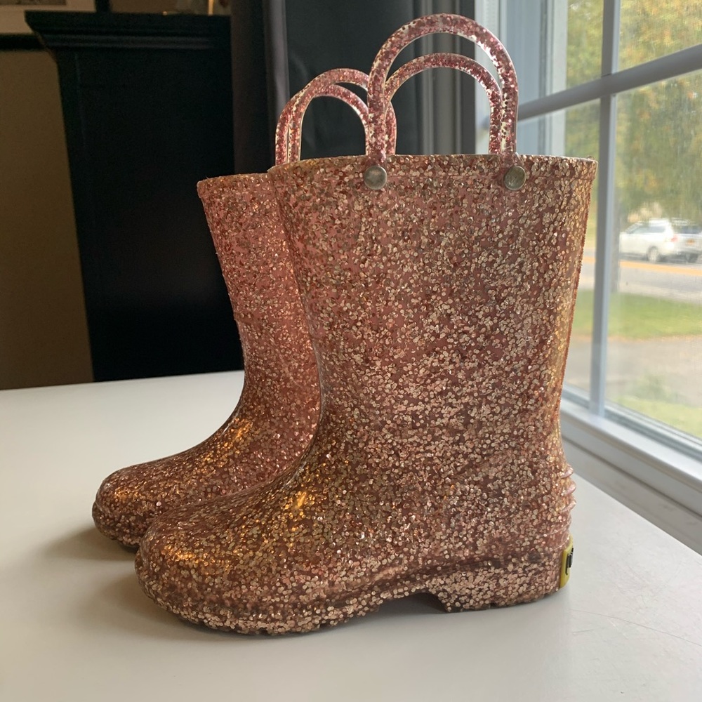 Pink sparkle western chief rain boots